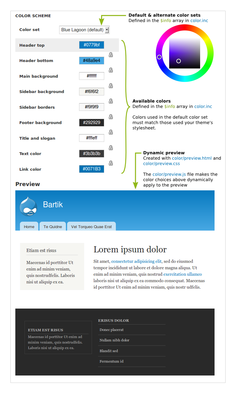 Screenshot of the Color form using Bartik